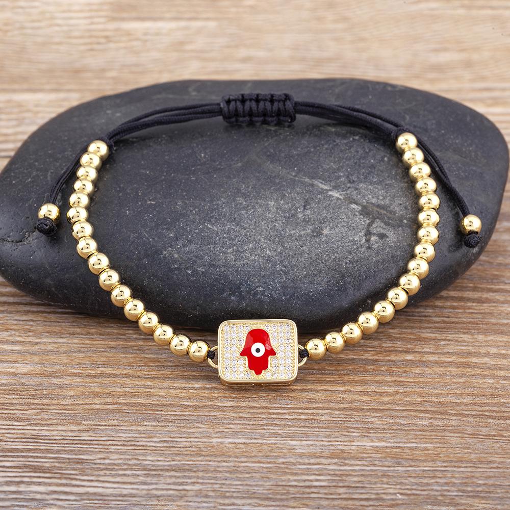 

Nidin Fashion Lovely Rainbow Inlaid Evil Eye Bracelet Crystal Handmade Bead Adjustable Femininity Bracelet Friendship Jewelry червоний