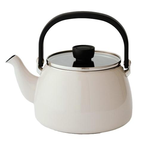 [.co.jp Exclusive] Fuji Enamel Kettle, 2.5L, Light Gray, Glass Lid for Easy Viewing and Wide Mouth for Easy Cleaning, Induction and Gas Compatible