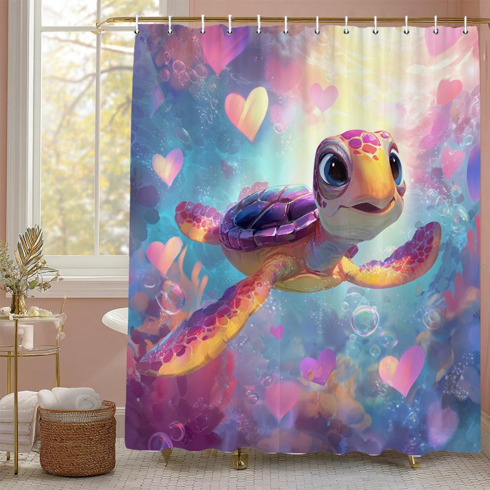 

Sea Turtle Fun Shower Curtain For Beach Theme Bathroom Decorative Shower Curtain, Waterproof Shower Curtain With Hooks W60H190(CM)-1 Pcs