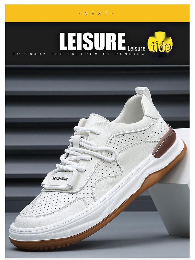 Men's Breathable Leather Crooked Toe Clown Shoes - Trendy Versatile Casual Hollowed-Out White Skate Shoes for Spring/Summer