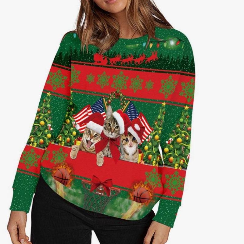 

Рождественский узор Милый кот Собака Периферийная 3D-печать Повседневная Унисекс Футболка с круглым вырезом Детская одежда 100