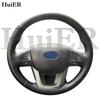 For Kia Rio 2011-2015 K2 2011-2014 Hand Sewing Car Steering Wheel Cover Wrap Black Microfiber Leather Protector Accessories