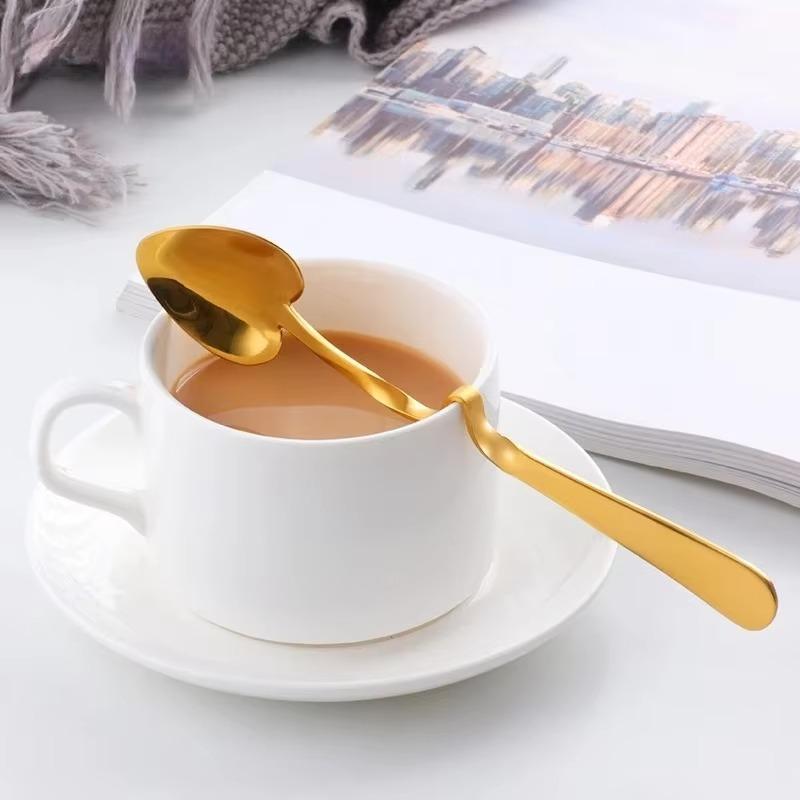 Hanging Cup Coffee Spoon Heart Shape Stainless Steel Scoop Silver Sugar Dessert Spoons Gold Stirring Tea-spoon Snack Juice Tools