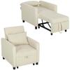 1-Seater Sofa Bed Upholstered In Linen with 3-Level Adjustable Backrest and Padded Pillow 69x82.5x84 Cm Beige
