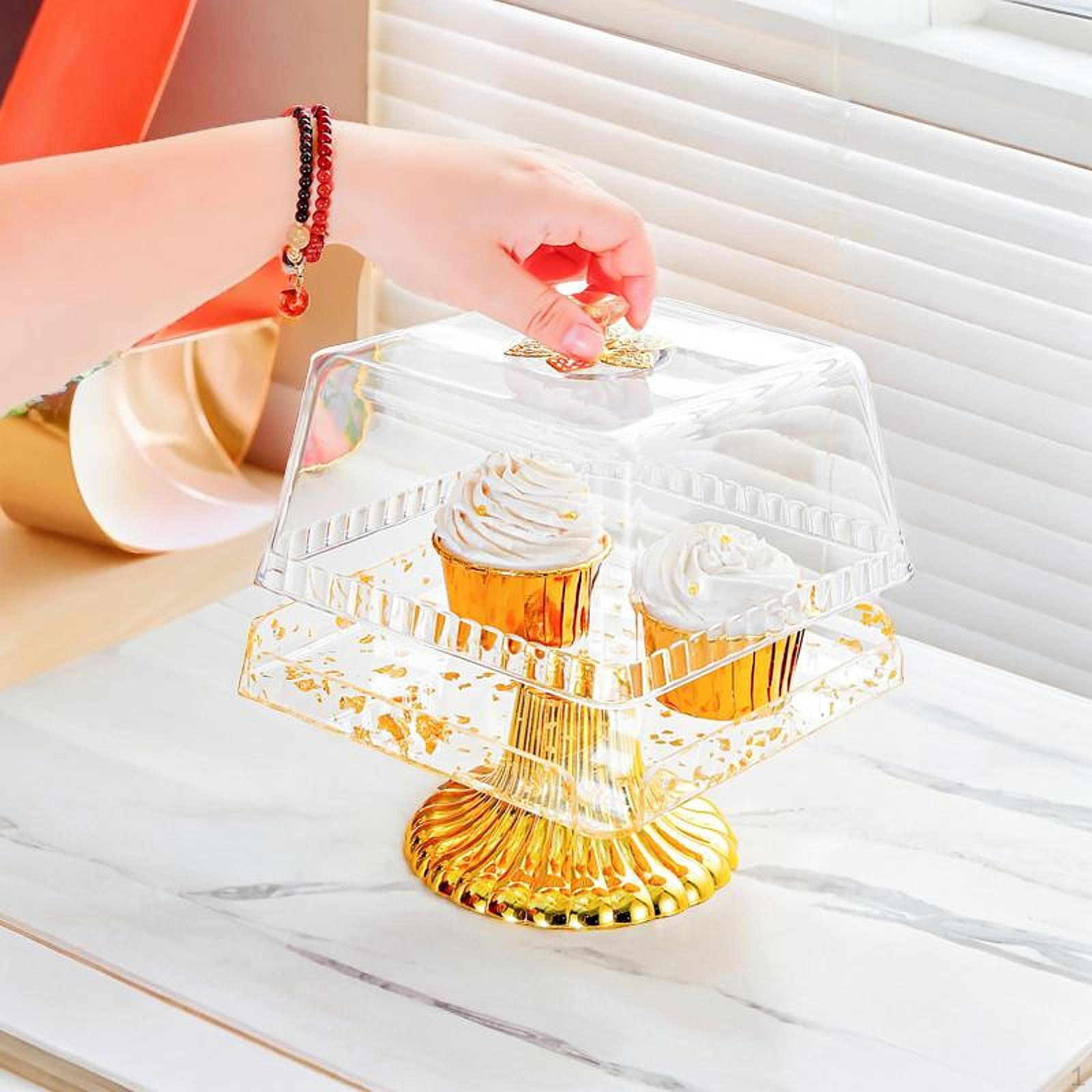 

Подставка для торта, покрытая тарелка, демонстрационная тарелка для десертов, многоцелевой поднос для кухни с высокими ножками для выпечки S_Gold Leaf