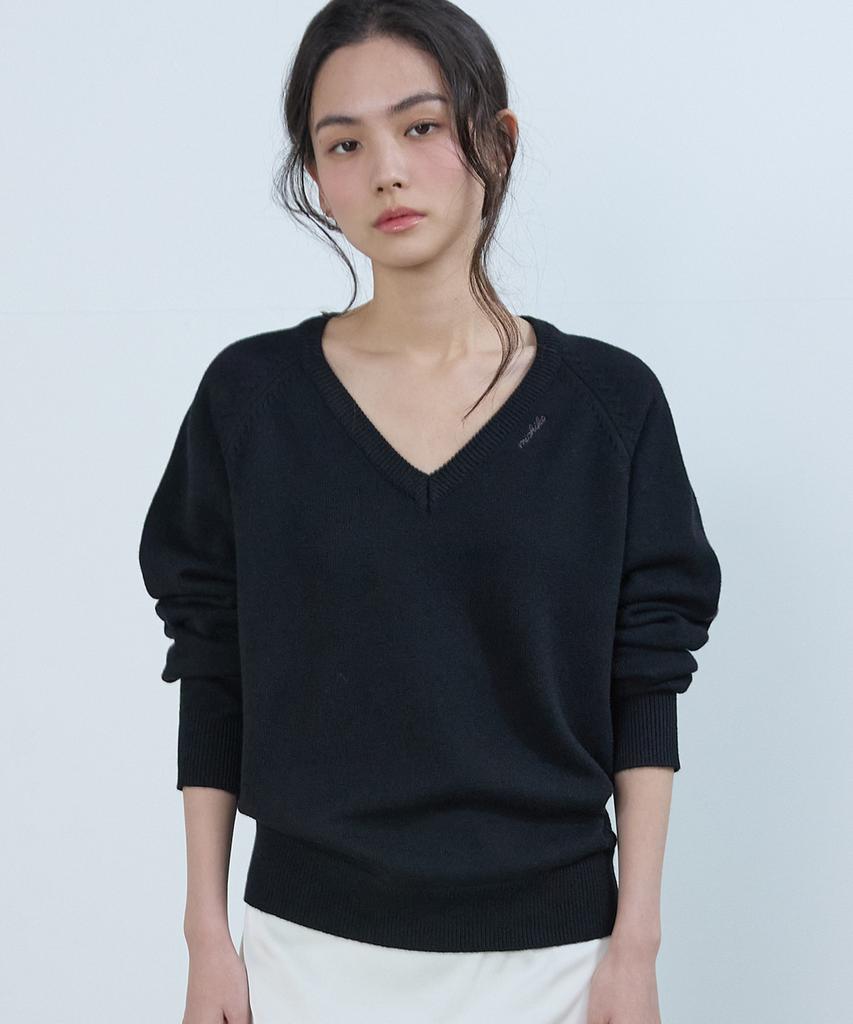 Michikoleondeonkosino Basic V-Neck Wool Knit Black