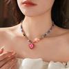 Colored Glass Bead Heart-shaped Pendant Necklaces for Women Dopamine Sweet Collarbone ChainsLight Luxury High-end Necklace