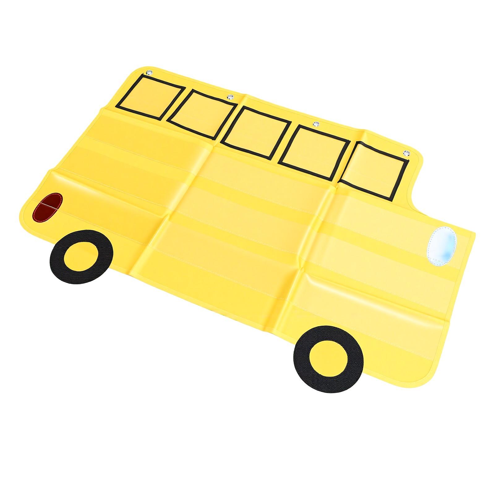 Pocket Chart for Classroom Clear Pockets Bus Shaped Word Building Pocket Chart with Hanging Holes for School Supplies