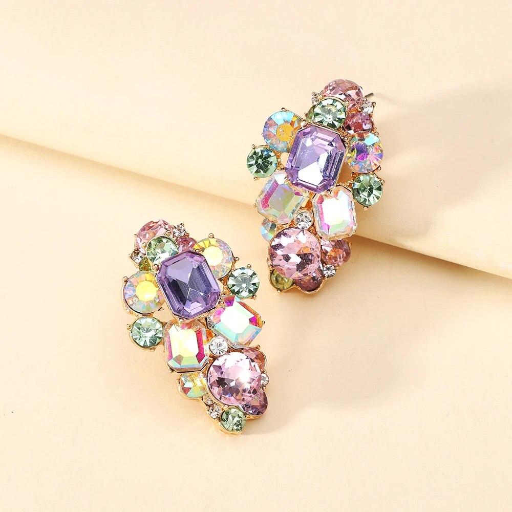 Moderne Glänzende Strass Glas Blume Decor Stud Ohrringe Für Frauen Trend Luxus Fee Hochzeit Partei Schmuck Ohr Zubehör Geschenk