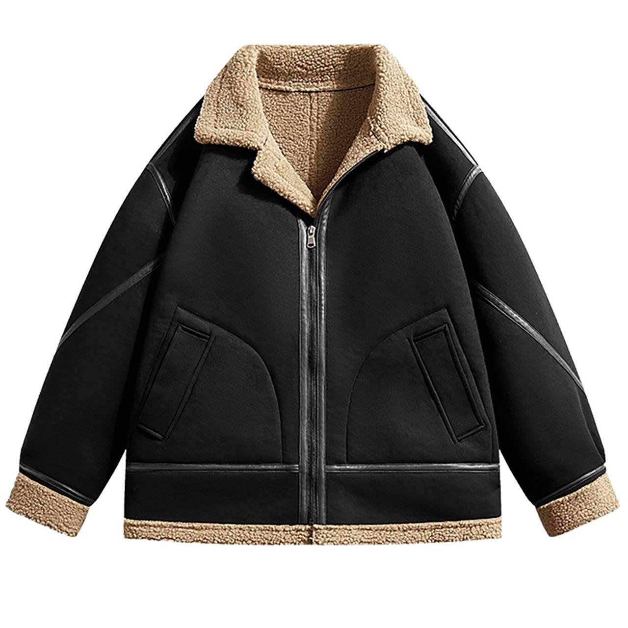 

Suede Jacket Men s Autumn and Winter Fashion New Warm Cotton Jacket Plus Velvet Thickened Cotton Jacket Lamb Velvet Jacket M