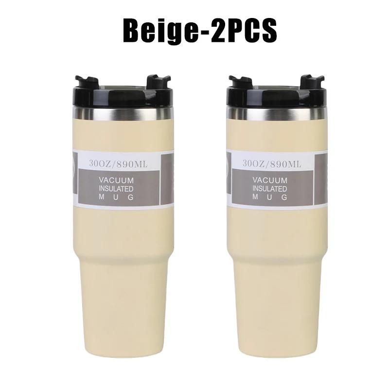 890ml High Quality Double Wall Cups 890ML Stainless Steel Portable Coffee Mug For Car With Lids Tumbler With Handle And Straw