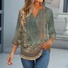3/4-ermetopper for kvinner T-skjorte Casual Trompetermer Trykk Tunika V-hals Pullover Bluse