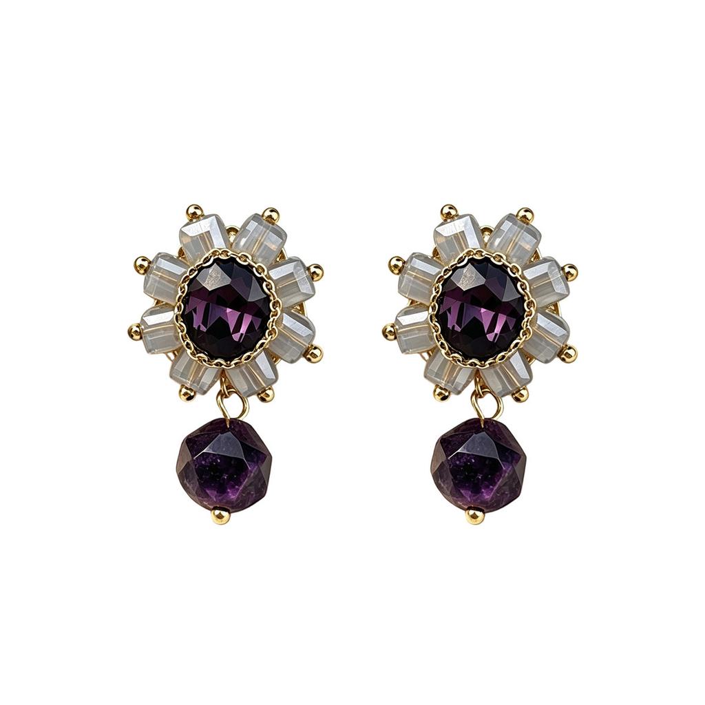 French Vintage Palace Style Crystal Lace Stud Earrings, Light Luxury and Exquisite Short Earrings, Versatile High-end Elegance Earrings