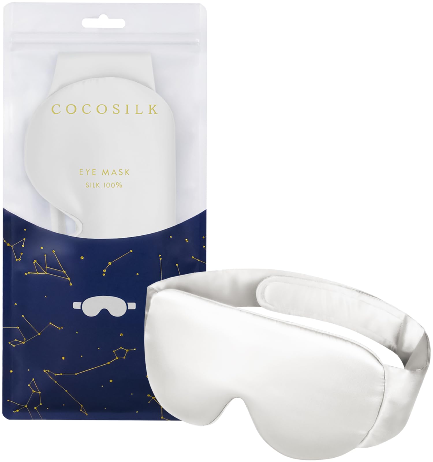 

COCOSILK Eye Light Restful Adjustable Silk Eye Sleep Eye Strain Cocosilk Mask, 100% Silk, 99.9% Blocking, Sleep, Breathable, Lightweight, Unisex, белый