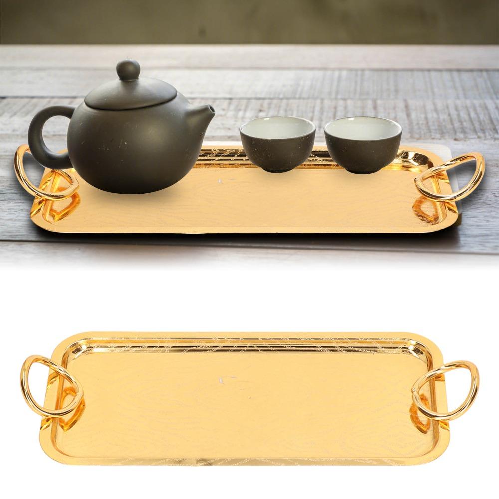 Gold Rectangular Serving Tray Circle Handle Decorative Storage Tray  Wedding Party