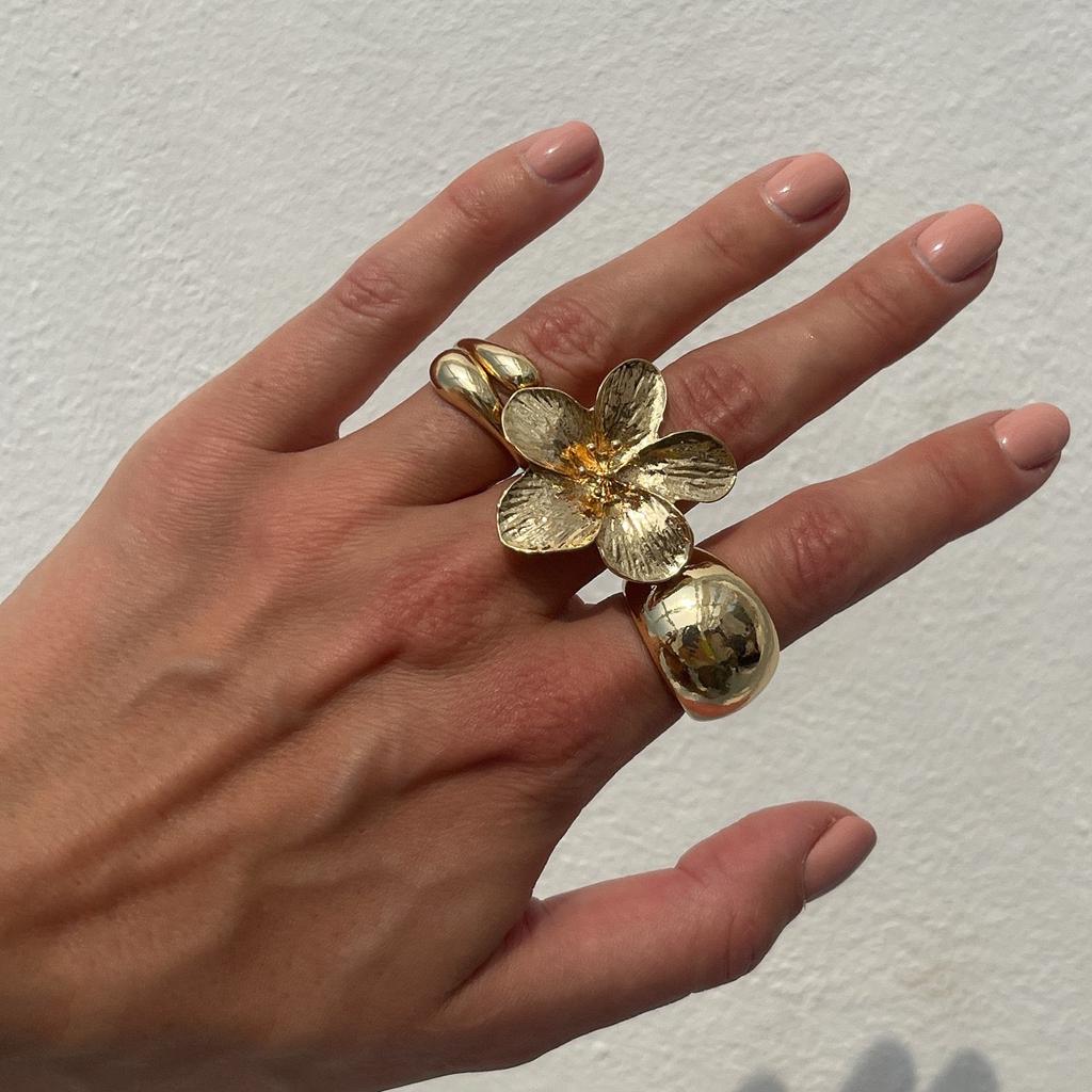 Baroque Imitation Pearl Retro Ring Design Sense Liquid Lava Flower Opening Ring