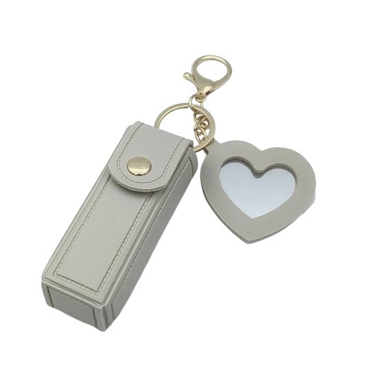 

Keychain Lipstick Bag Love Mirror Protective Faux Leather Case Portable Keyring Cell Phones Wallet Car Key Chain бежевый