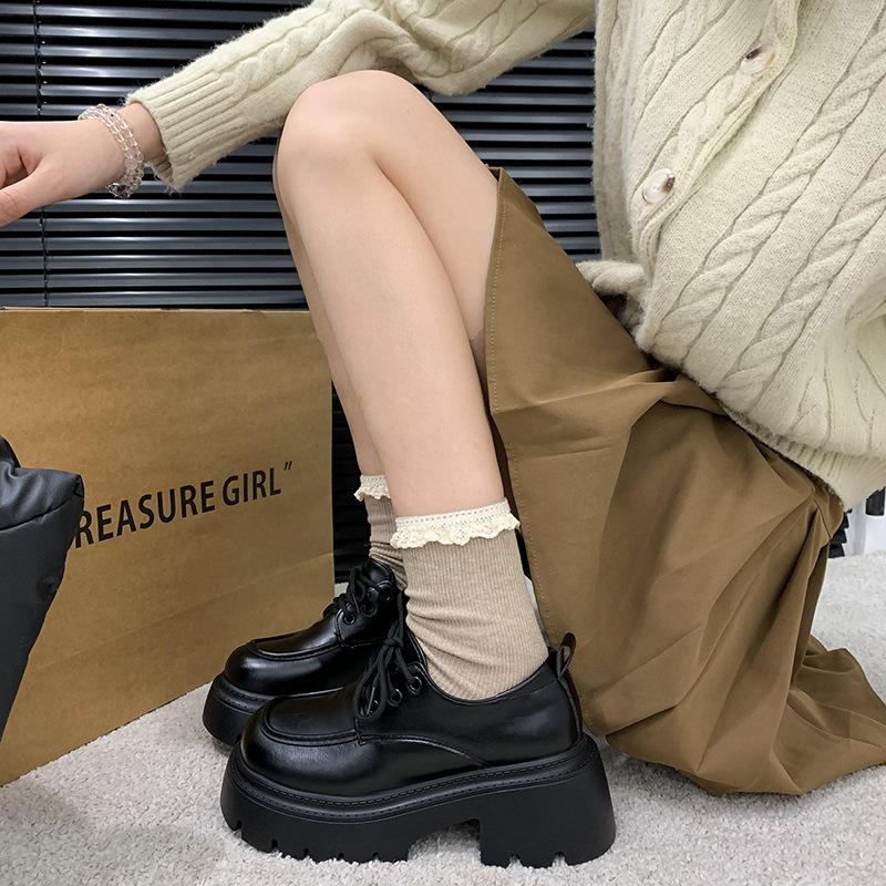 Platform Small Leather Shoes Women's New Height Increase Versatile Small Spring and Autumn Loafers 2025 Black Small Leather Shoes British Style