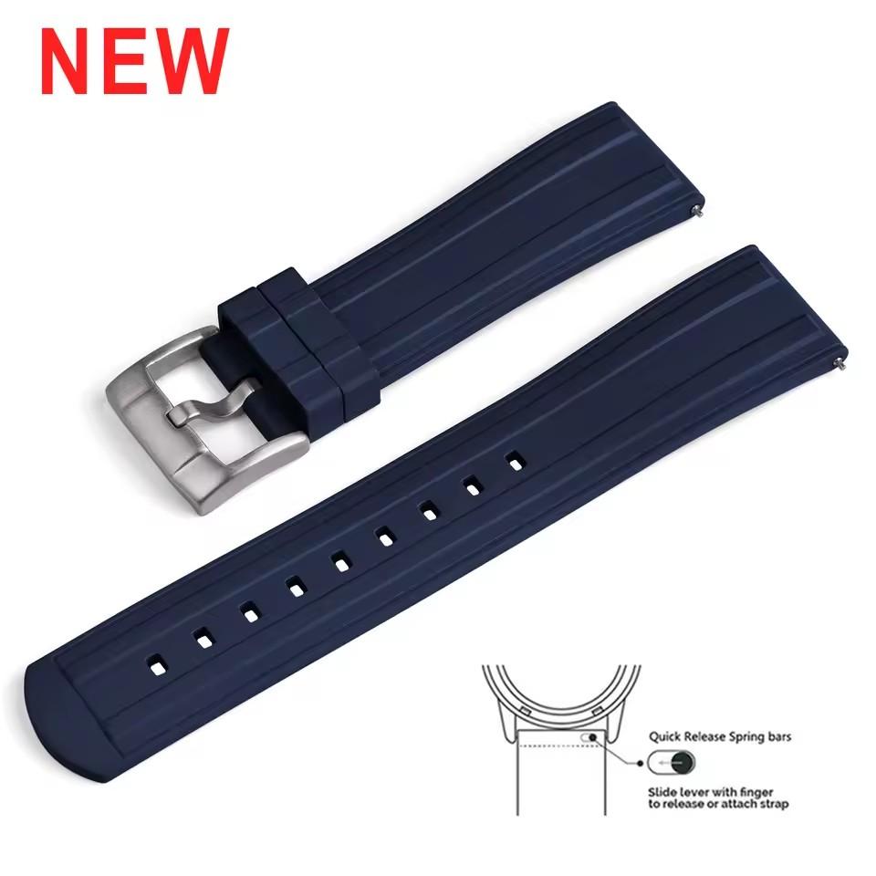 New Design Frosted Grain HNBR Rubber Watch Strap 20mm 22mm Locking Feature Quick Release Diving Rubber Watch Band For Men Women 20mmx18mm