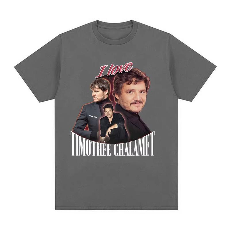 Funny I Love Timothee Chalamet Pedro Pascal Graphic T shirt Unisex Womens Cotton Cozy Short Sleeve Oversized Tshirts Streetwear