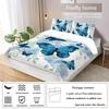 3-piece down duvet cover set with blue butterfly rose pattern print (1 duvet cover+2 pillowcases, no core) bedding set