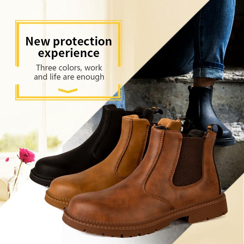Waterproof Safety Work Shoes For Men Chelsea Steel Head Leather Boots Male Footwear Indestructible Construction Security Boots