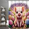 Cute Piggy Hydrangea Shower Curtain, Bathroom Decorative Shower Curtain, Waterproof Shower Curtain with Hooks
