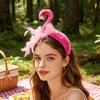 Women Headband 3D Flamingo Design Pink Feather Soft Velvet Fabric Hair Hoop Summer Beach Festival Party Hair Accessory
