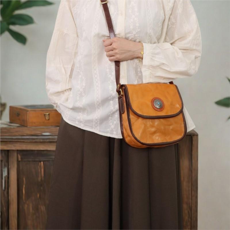 Johnature Genuine Leather Handmade Saddle Bag High-quality Cowhide Large Capacity Vintage Shoulder Crossbody Bag