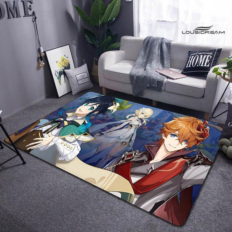 Genshin Spiel Cartoon Druck Teppich Wohnzimmer Schlafzimmer Teppich rutschfeste Fußmatte Kinderspielzimmer Teppich Fotografie Requisiten