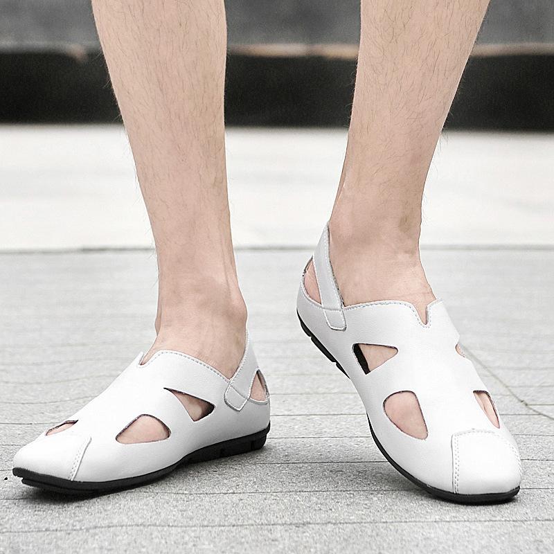 Summer Men's Hollow Shoes Casual and Comfortable Foot Sandals Soft-soled Breathable Men's Shoes, Baotou Cattle Two-layer Leather Men's Shoes