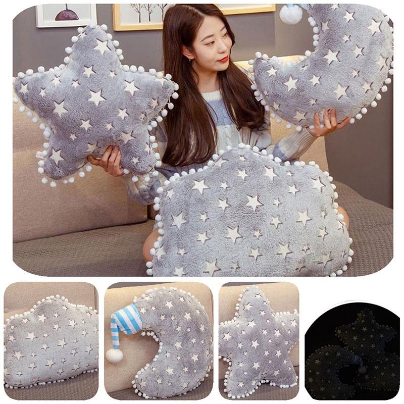Плюшева подушка Місяць та Зірки для домашнього декору та подарунка, подушка з нічником, що світиться