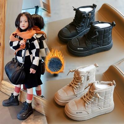 Winter Children's Non-slip Soft-soled Cotton Boots Thickened and Fleece-lined for Warmth British Style Short Boots