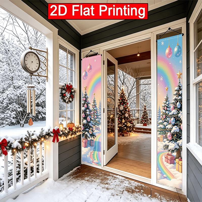 2D Flat, 2pcs 2D Flat Dreamy Macaron Sweet Cartoon Winter Christmas Theme 30.48X179.83 cm Polyester Door Couplet, Christmas Tree Design, Suitable for