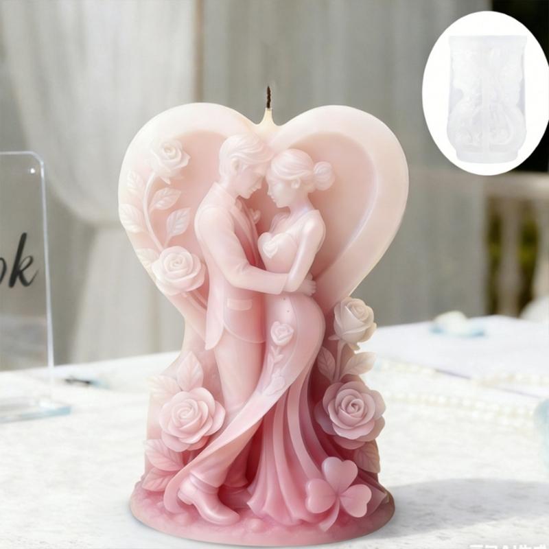 Candle Mould For Wedding Decorations Featuring 3D Loving Couple Figure In Food Grade Silicone