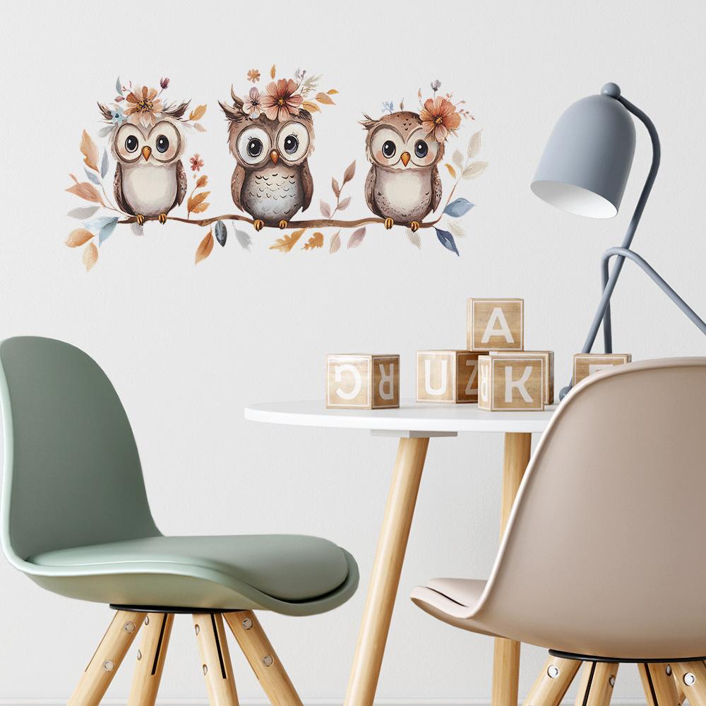Cute Cartoon Owl On Branch Wall Stickers, Self-Adhesive Decor for Kids Bedroom Entryway Home Decoration
