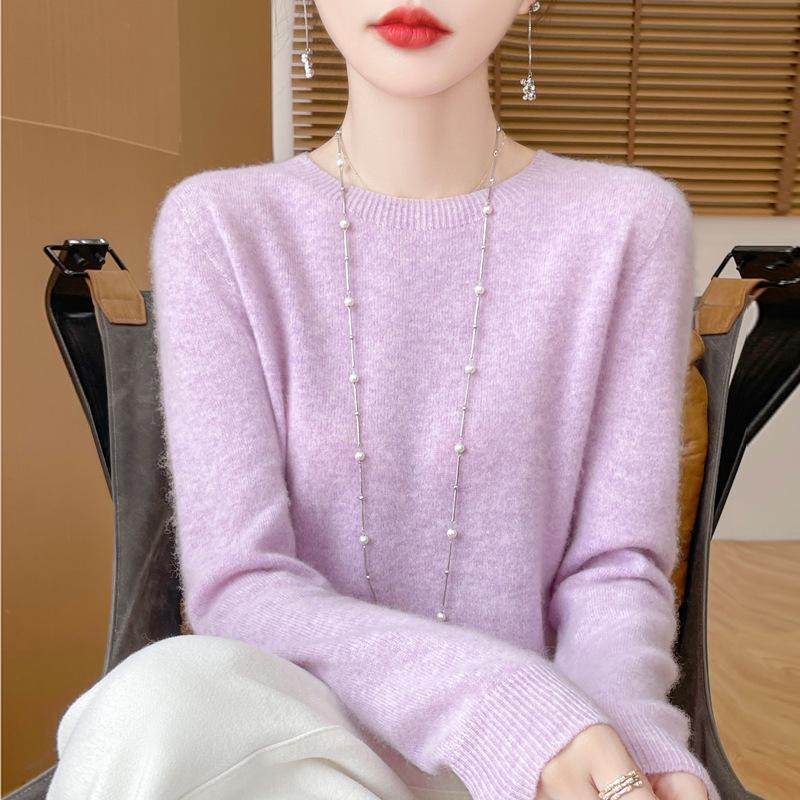 Höst/Vinter 100% Ull Rundhals Slim Fit Dammode Stickad Tröja