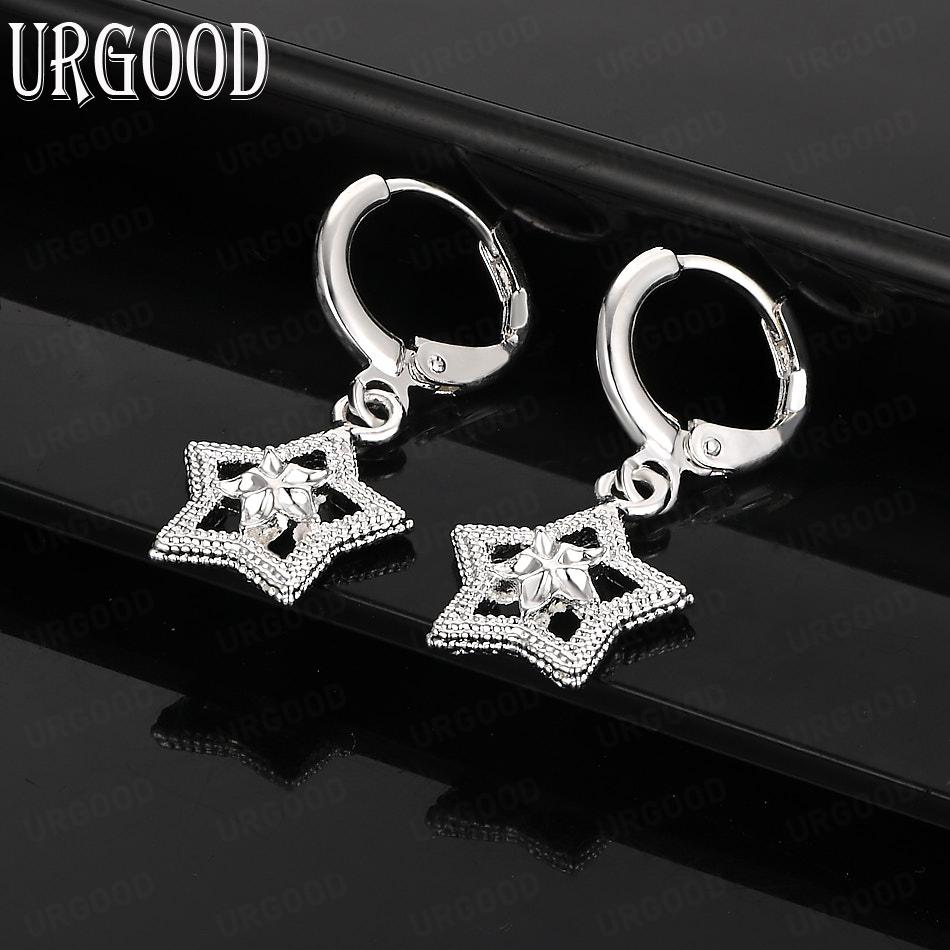 925 Sterling Silver Star Shaped Pendant Piercing Earrings Fashion Wedding Jewelry