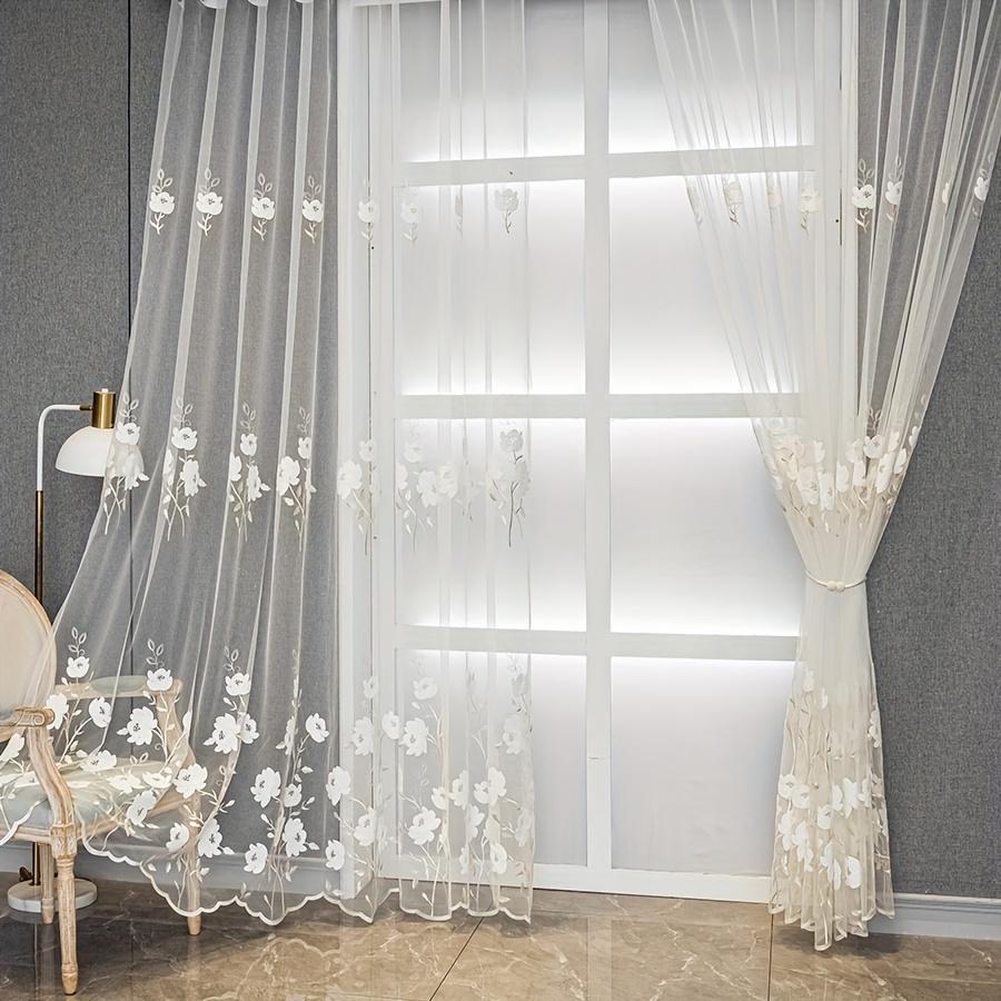 2pcs of Countryside Embroidered Flower Pattern, Uv-Resistant Transparent Curtains, Suitable for Home Decoration In Living Rooms, Bedrooms