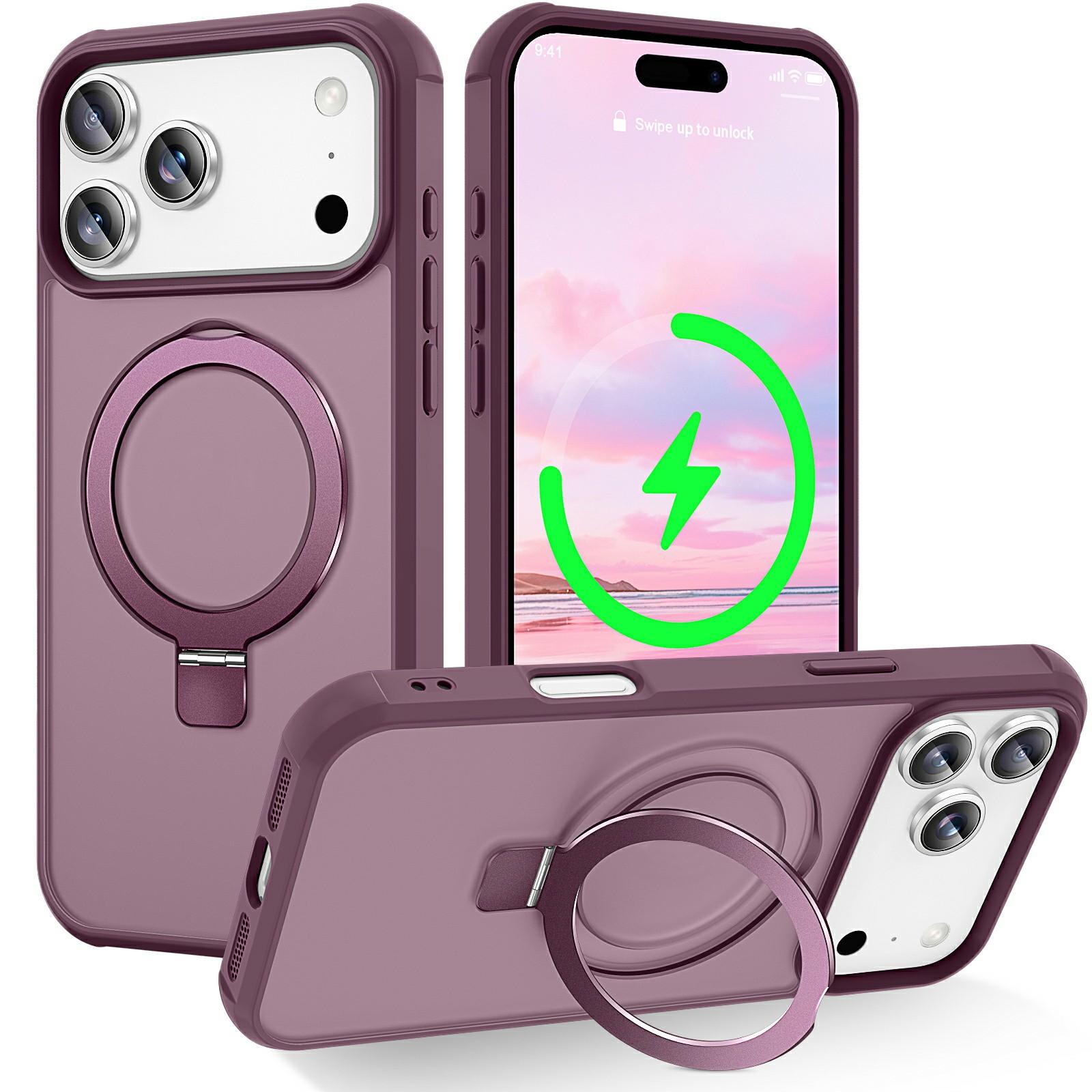 

For iPhone 17 Pro Max Case Compatible with MagSafe Ring Holder Kickstand TPU+PC Phone Cover Wine Red