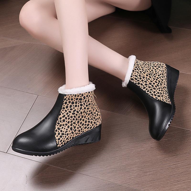 Fashion Shoes for Women Winter Leopard Print Ankle Plush Warm Short Boots Zippers Snow Boots Comfortable Non-slip Botas De Mujer 35-41
