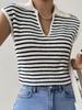In Stock: Women's Summer V-neck Striped Knit Top - Casual European/American Style