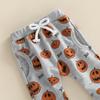 Baby Boys Girls Halloween Outfits Long Sleeve O Neck Pumpkin Print Tops + Gray Drawstring Pants