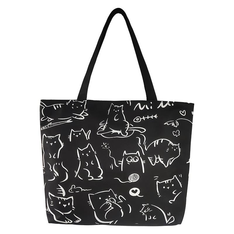 

A Large-Capacity Oxford Cloth Shoulder Bag Featuring a Group of Adorable Cats, Complete with Zippers And Inner Compartments. чёрный