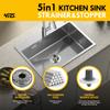 5-in-1 Stainless Steel Sink Aid - Pop-Up Drain Stopper, Food Catcher & Odor Filter with Drain Basket, Rust-Resistant Kitchen Sink Strainer