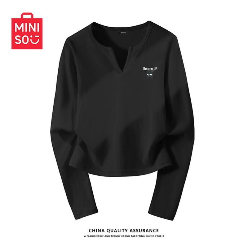 MINISO Women s V-Neck Slim Fit Long Sleeve T-Shirt XL