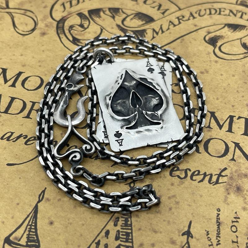 Vintage Spades Poker Skeleton Pendant, Trendy Men's Versatile Necklace