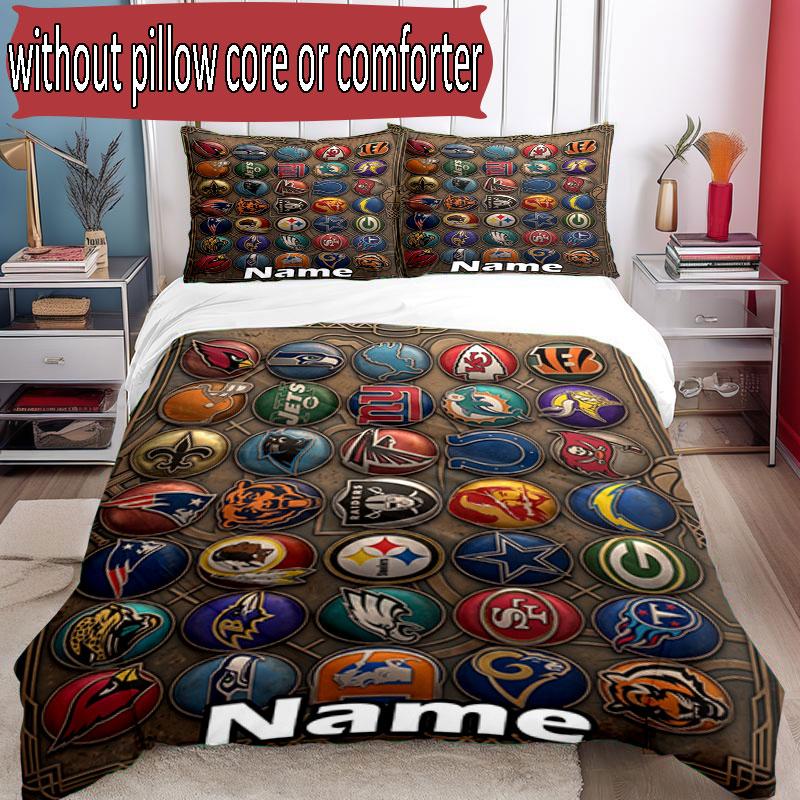3pcs Duvet Cover Set (1*Duvet Cover + 2*Pillowcase, Without Core), Custom Name NFL Pattern Bedding Set, Home Bedroom Decor Gift