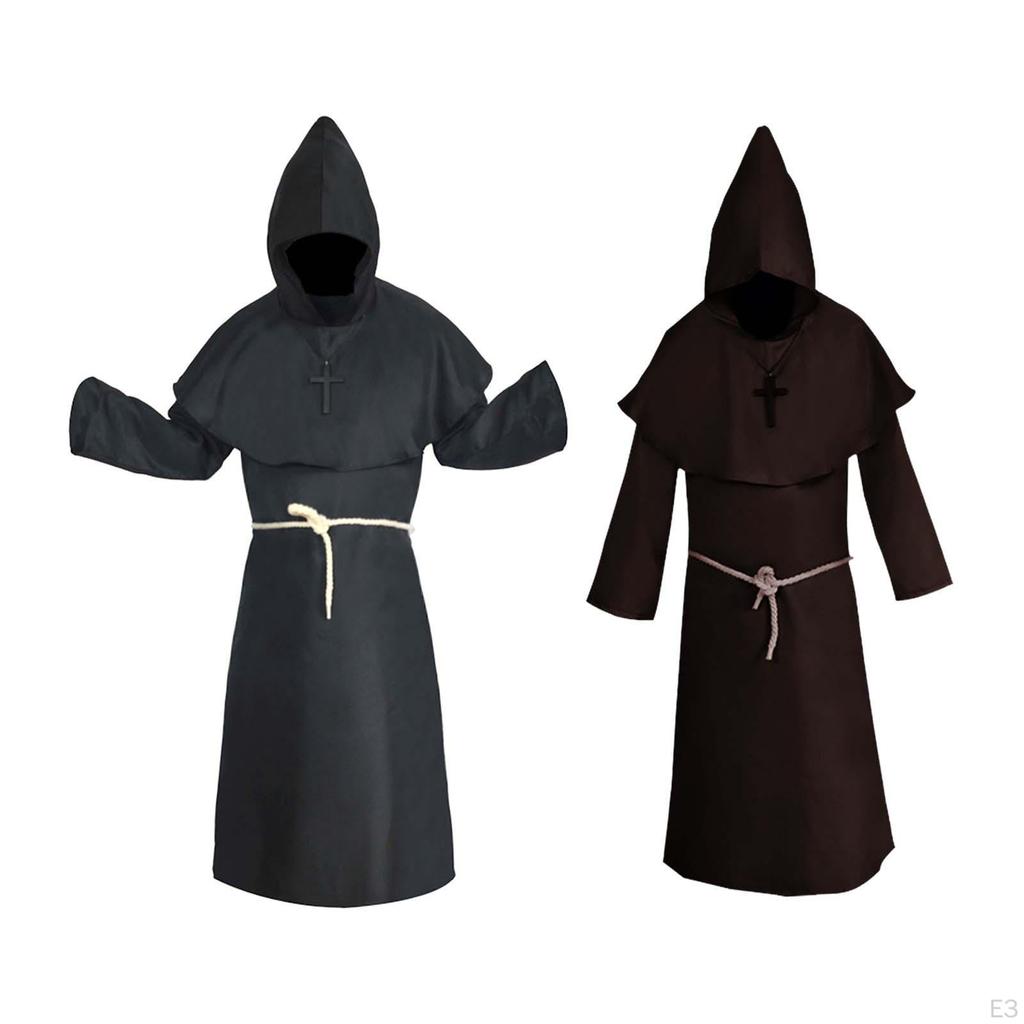 Friar Medieval Robe Costume Cloak Wizard Clothing Monk Hooded Cape for Fancy