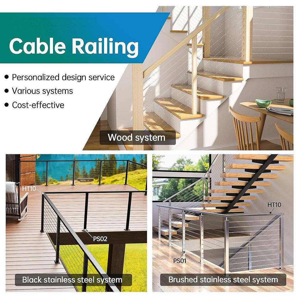 10 Pairs Cable Railing Kit T316 Stainless Steel 1/8" for Wood Post Wood Easy System Angle 180° Adjustable Stairs Deck